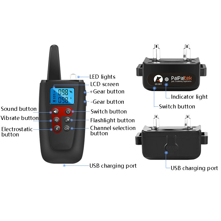 PaiPaitek PD526-3 Anti-Barking Device Dog Electric Shock Collar Training Dog Remote Control Pet Training Equipment - free shipping - PMC TechLife - Order now!