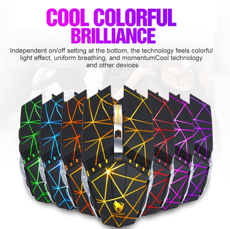 T-WOLF Q15 6-Buttons 1600 DPI Wireless Rechargeable Mute Office Gaming Mouse with 7 Color Breathing Light(Technology Black) - free shipping - PMC Jewellery - Order now!