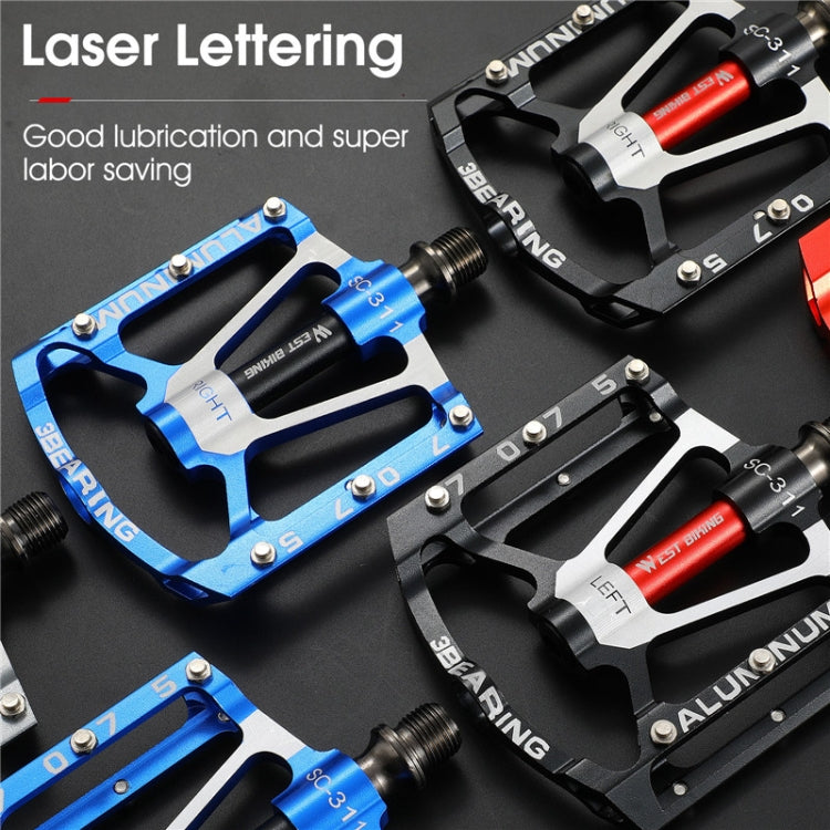 1pair WEST BIKING YP0802083 Mountain Bike Aluminum Alloy Pedal Lightweight Bearing Foot Pedal(Blue) - free shipping - PMc TechLife - Order now!