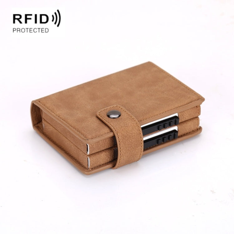 Dual Card Aluminum Alloy Card Box RFID Anti-Theft Wallet(Mad Horse Matte Apricot) - Antimagnetic RFID Package by PMC TechLife | Online Shopping South Africa | PMC TechLife