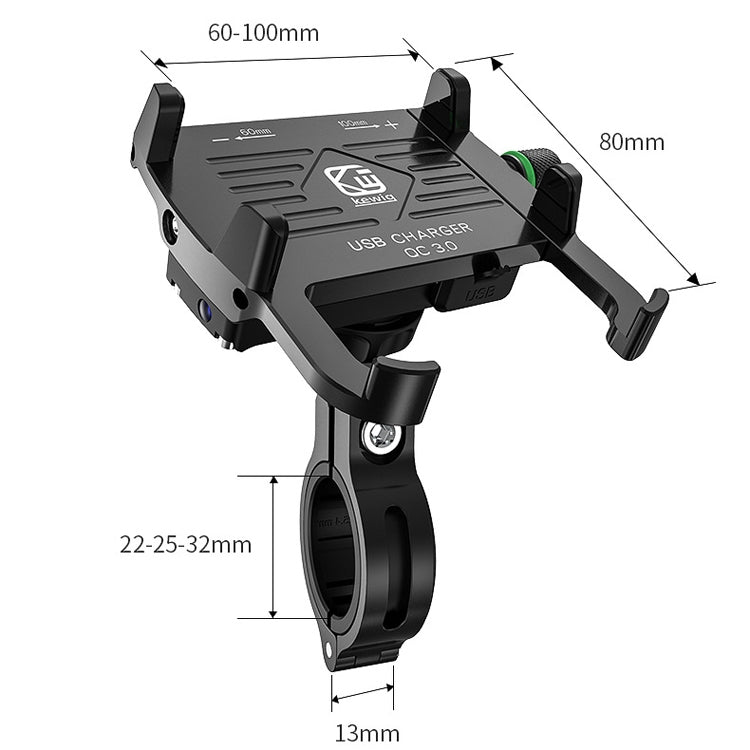 Kewig M6-S 12V Motorcycle Waterproof Aluminum Alloy Mobile Phone Bracket With QC3.0 Fast Charging(Silver) - Holder by Kewig | Online Shopping South Africa | PMC TechLife | Buy Now Pay Later Mobicred