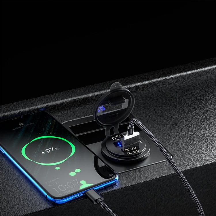 12V Modified Car USB Charger With Voltage Display PD QC3.0 Socket(With 60cm Line Blue Light) - free shipping - PMC TechLife - Order now!