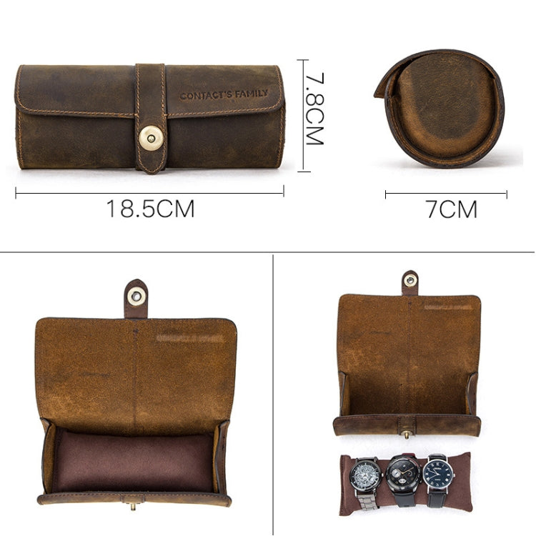 CONTACTS FAMILY CF1117  Retro Crazy Horse Texture Leather Watch Box Round Buckle Storage Box,Capacity: Can Hold 3 Watches(Coffee) - free shipping - PMC TechLife - Order now!