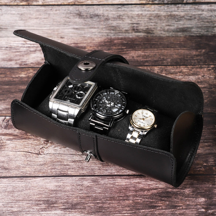 Contacts Family CF1117A 3 Watch Positions Leather Watch Box Round Buckle Outdoor Travel Watch Storage Box(Black) - free shipping - PMC TechLife - Order now!