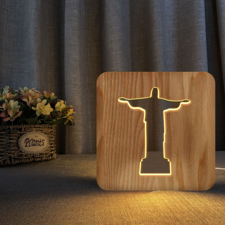 FS-T1971W 2.5W Jesus Pastor Table Lamp USB Solid Wood Hollow Night Light(Warm White Light) - free shipping - PMc TechLife - Order now!