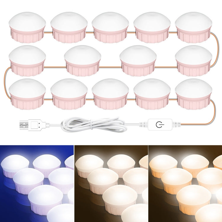 14 LEDs Cosmetic Room Bathroom Mirror Front Light USB Three-Color Dimming Light - Night Lights by PMc TechLife | Online Shopping South Africa | PMc TechLife | Buy Now Pay Later Mobicred