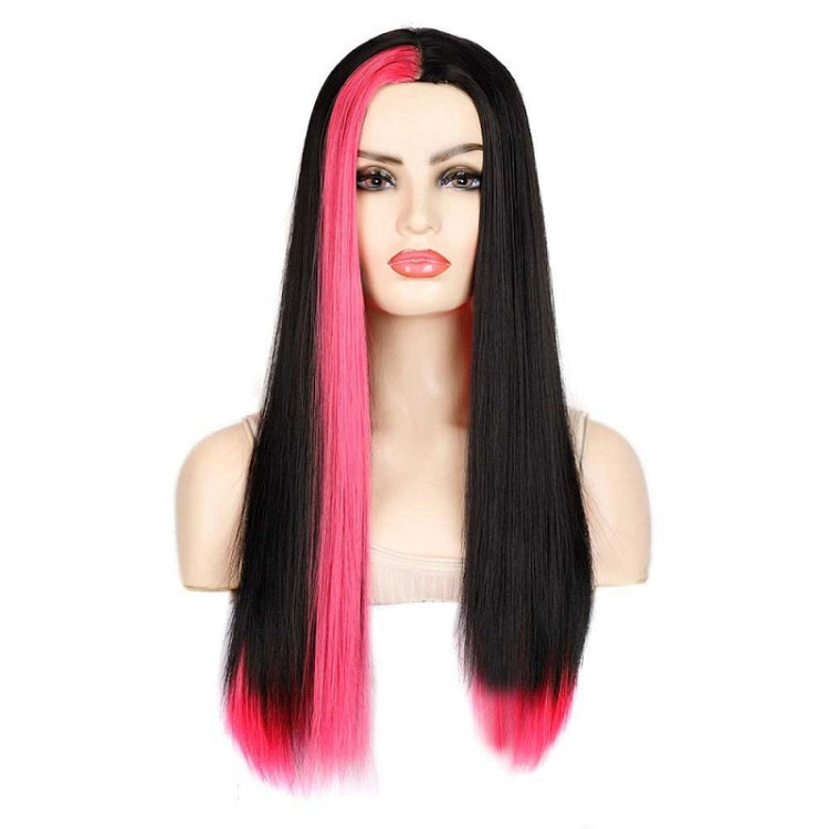 Fashion Medium Haircut Side Bangs Highlight Color Long Straight Wig(Black Pink) - free shipping - PMC TechLife - Order now!