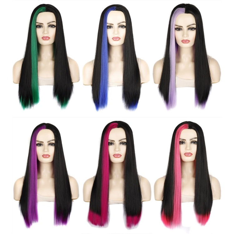 Fashion Medium Haircut Side Bangs Highlight Color Long Straight Wig(Black Ink Green) - free shipping - PMC TechLife - Order now!
