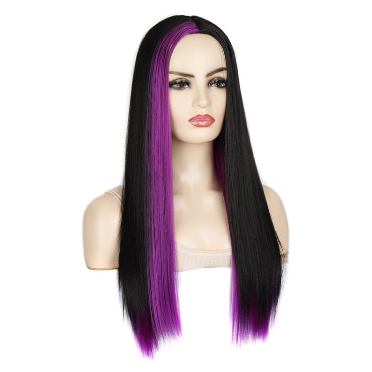 Fashion Medium Haircut Side Bangs Highlight Color Long Straight Wig(Black Royal Blue) - free shipping - PMC TechLife - Order now!