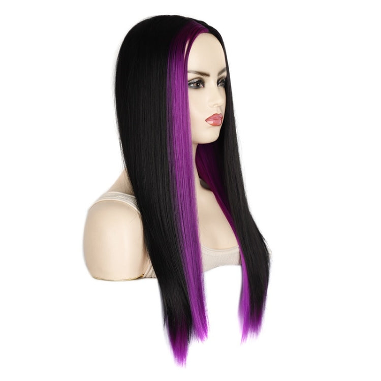 Fashion Medium Haircut Side Bangs Highlight Color Long Straight Wig(Black Royal Blue) - free shipping - PMC TechLife - Order now!