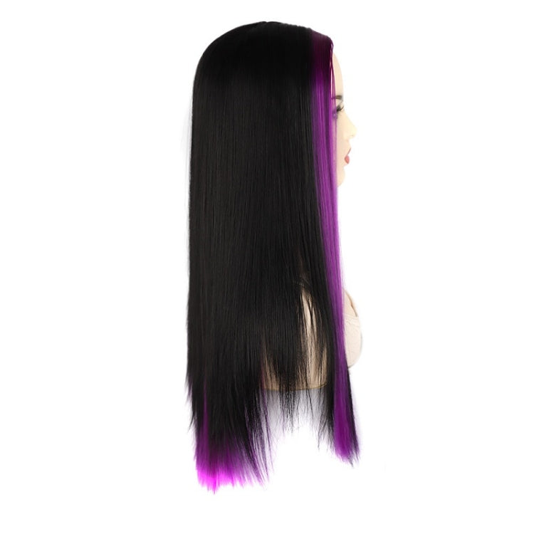Fashion Medium Haircut Side Bangs Highlight Color Long Straight Wig(Black Royal Blue) - free shipping - PMC TechLife - Order now!