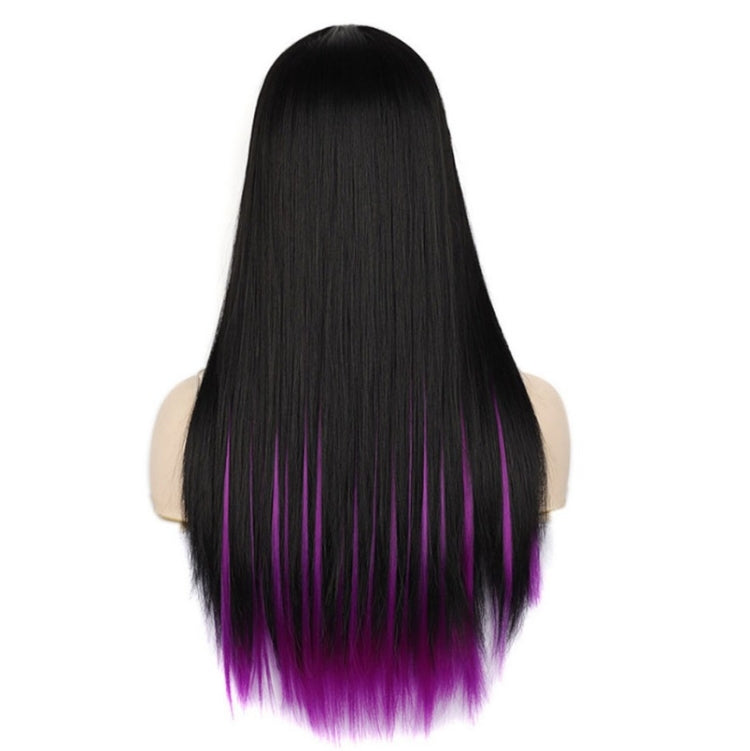 Fashion Medium Haircut Side Bangs Highlight Color Long Straight Wig(Black Royal Blue) - free shipping - PMC TechLife - Order now!