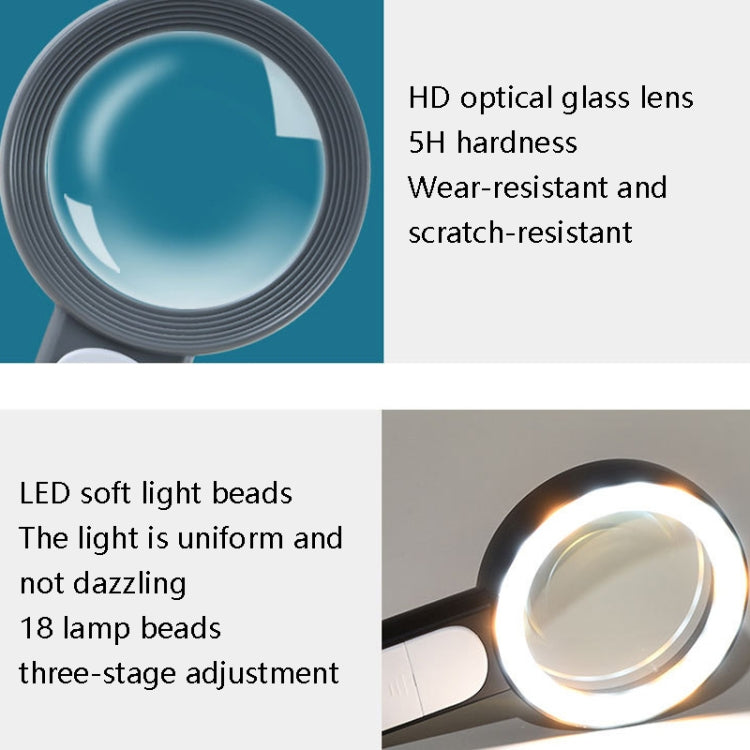 30 Times 18 LED Cool Warm Light HD Elderly Reading Repair Glass Magnifier(Black White) - Hand Held Style by PMC TechLife | Online Shopping South Africa | PMC TechLife | Buy Now Pay Later Mobicred