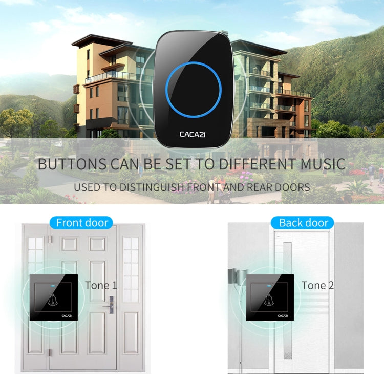 CACAZI H10 1 For 2 Home Wireless Music Doorbell without Battery, Plug:UK Plug(Black) - Wireless Doorbell by CACAZI | Online Shopping South Africa | PMC TechLife | Buy Now Pay Later Mobicred