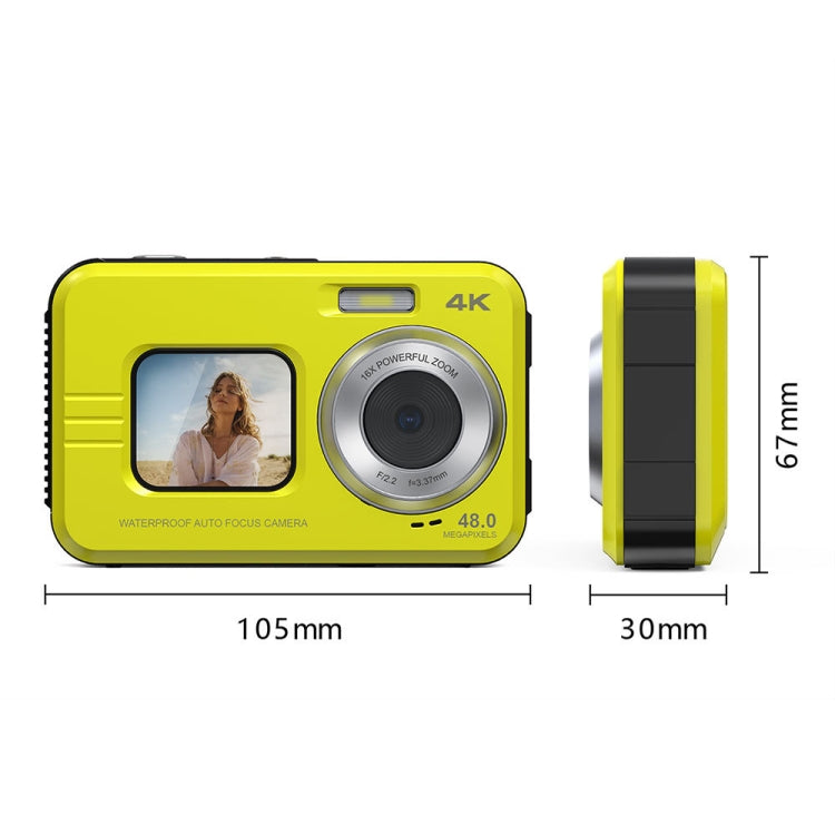 WDC901 3.5m Waterproof 48MP HD Dual Screen Outdoor Sports Digital Camera AU Plug(Yellow) - Children Cameras by PMC TechLife | Online Shopping South Africa | PMC TechLife | Buy Now Pay Later Mobicred