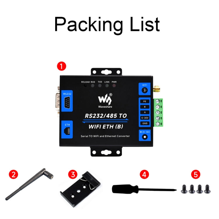 Waveshare Industrial Grade Serial Server RS232/485 to WiFi / Ethernet RJ45 Network Port - free shipping - PMC TechLife - Order now!