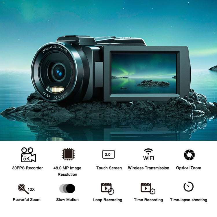 HDV265K 5K 30FPS 3.0-Inch HD Digital 3X Optical Zoom Outdoor Sports DV Camera EU Plug(Black) - Video Cameras by PMC TechLife | Online Shopping South Africa | PMC TechLife | Buy Now Pay Later Mobicred