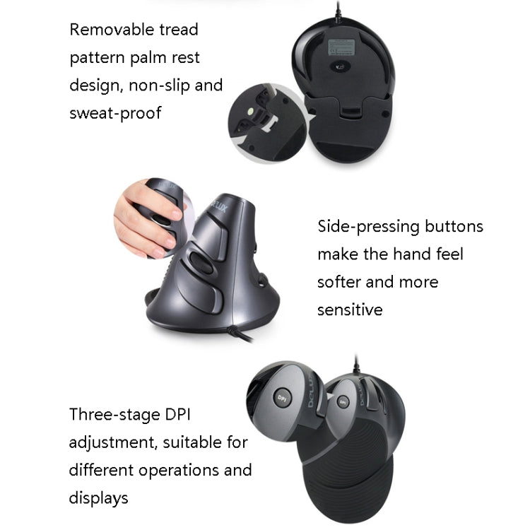 DELUX M618 6-Keys Vertical Handheld Mouse Ergonomic Wired Mouse, Cable Length: 1.5m(Black) - free shipping - PMC Jewellery - Order now!