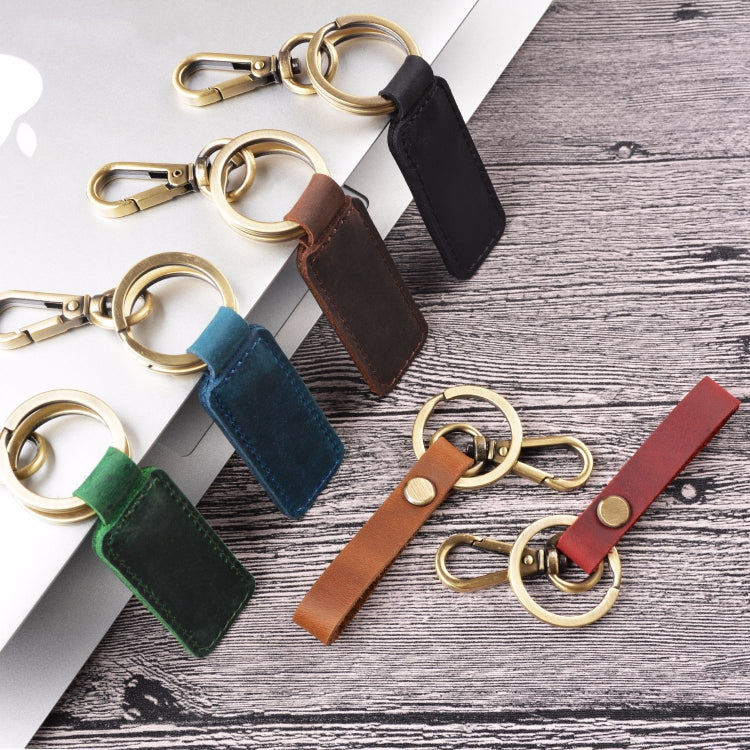 2 PCS Handmade Crazy Horse Leather Retro Keychain Car Couple Keychain, Specification: Double Ring(Blue) - Key Rings by PMC TechLife | Online Shopping South Africa | PMC TechLife | Buy Now Pay Later Mobicred