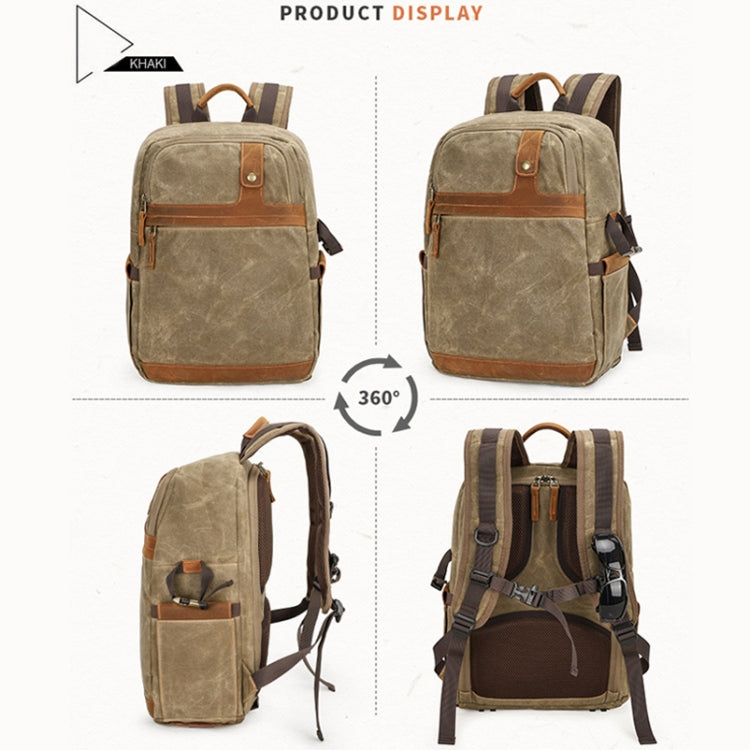 D1383 Outdoor SLR Digital Camera Backpack Waterproof Batik Canvas Camera Bag(Khaki) - free shipping - PMC TechLife - Order now!