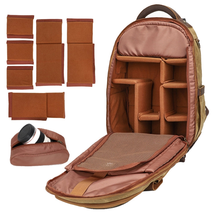 K813 Retro SLR Camera Bag Canvas Shoulder Computer Camera Bag(Soil Yellow) - Backpack by PMC TechLife | Online Shopping South Africa | PMC TechLife | Buy Now Pay Later Mobicred