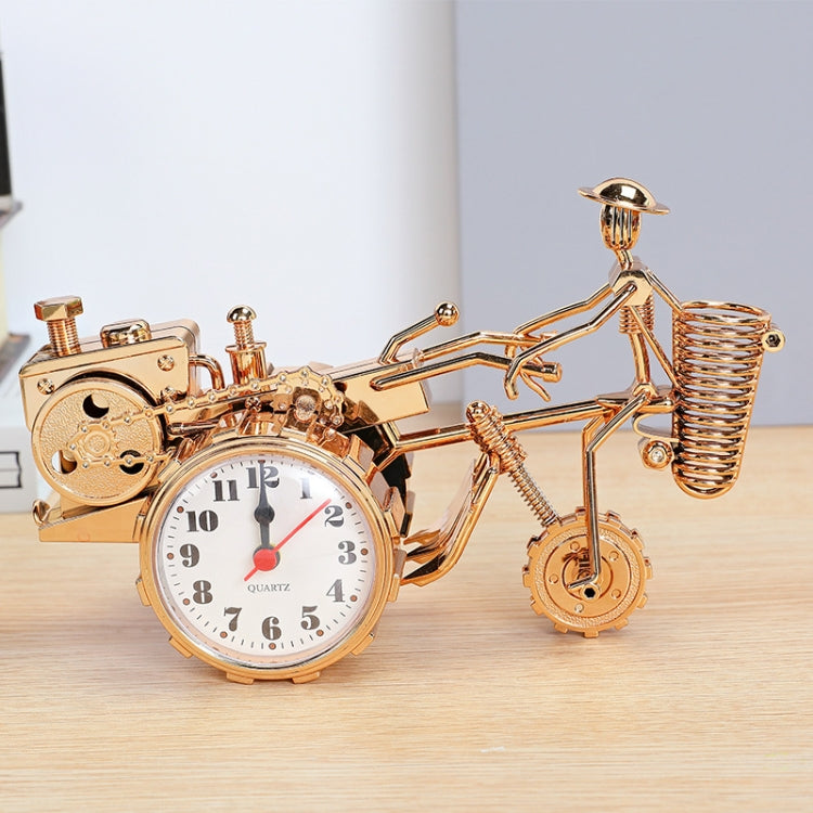 K0931 Retro Clock Ornaments Office Desk Pen Tube Tractor Model Children Toy Alarm(Golden) - Alarm Clocks by PMc TechLife | Online Shopping South Africa | PMc TechLife | Buy Now Pay Later Mobicred