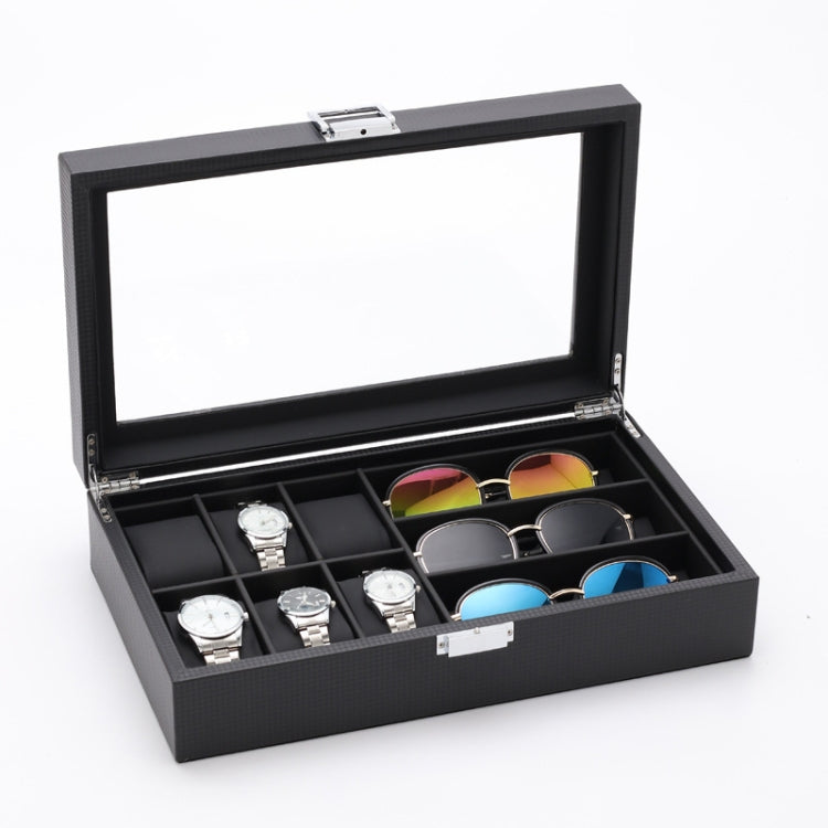 6+3 PU Watch Glasses Case Carbon Fiber PU Skin Watch Box Sunglasses Box(Black) - free shipping - PMc TechLife - Order now!