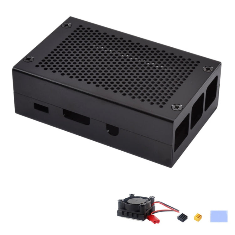 Aluminum Alloy Shell Grid Cooling Box For Raspberry Pi 3 Model B Pi 2/B + Black with Fan - Raspberry Pi Accessories by PMC TechLife | Online Shopping South Africa | PMC TechLife | Buy Now Pay Later Mobicred