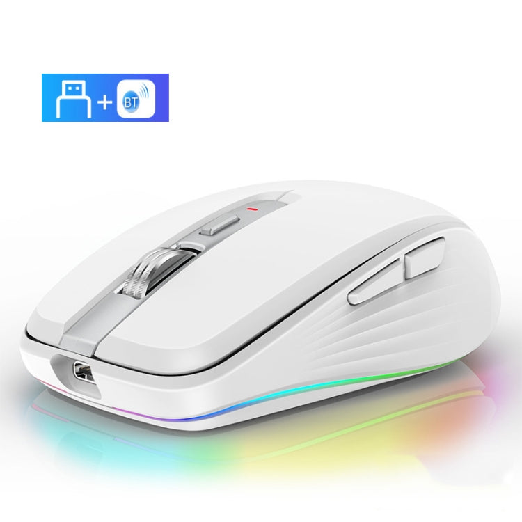 Fmouse M303 2400DPI Bluetooth&2.4G Dual Modes Rechargeable RGB Mouse(White) - free shipping - PMC Jewellery - Order now!
