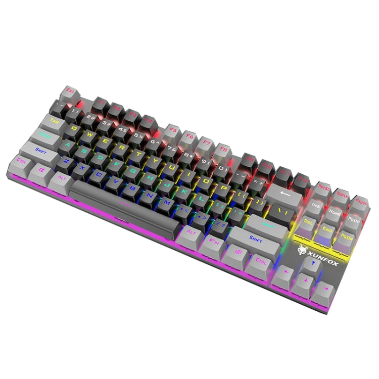 XUNFOX K80 87 Keys Wired Gaming Mechanical Illuminated Keyboard, Cable Length:1.5m(Black Gray) - free shipping - PMC Jewellery - Order now!