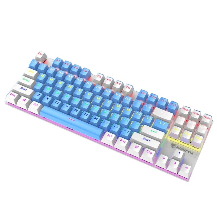 XUNFOX K80 87 Keys Wired Gaming Mechanical Illuminated Keyboard, Cable Length:1.5m(Blue White) - free shipping - PMC Jewellery - Order now!