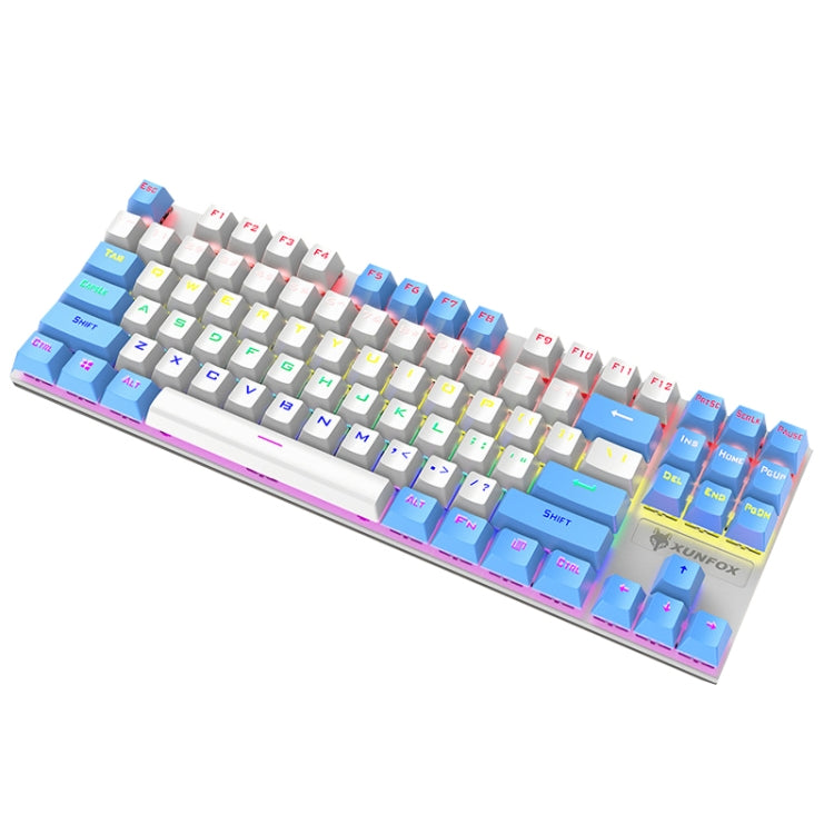 XUNFOX K80 87 Keys Wired Gaming Mechanical Illuminated Keyboard, Cable Length:1.5m(White Blue) - free shipping - PMC Jewellery - Order now!