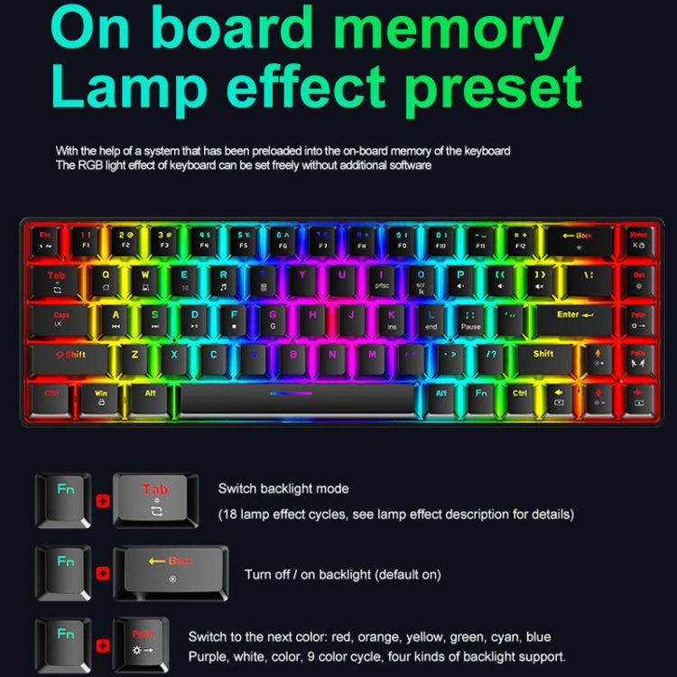 ZIYOU LANG T8 68 Keys RGB Luminous Gaming Mechanical Keyboard, Cable Length:1.6m(Black Green Shaft) - free shipping - PMC Jewellery - Order now!