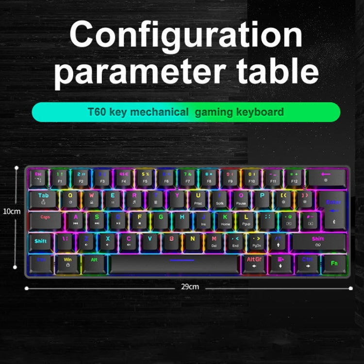 ZIYOU LANG T60 62-Key RGB Luminous Mechanical Wired Keyboard, Cable Length:1.5m(Blue Green Shaft) - free shipping - PMC Jewellery - Order now!