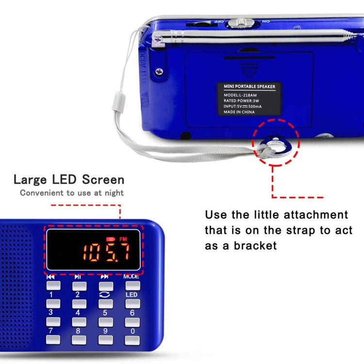 L-218AM  MP3 Radio Speaker Player Support TF Card USB with LED Flashlight Function(Red) - Radio Player by PMC TechLife | Online Shopping South Africa | PMC TechLife | Buy Now Pay Later Mobicred
