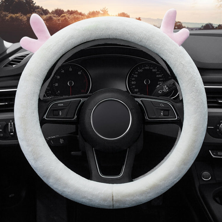 Antler Thick Plush Steering Wheel Cover, Style: O Type (White) - Steering Wheel Accessories by PMC TechLife | Online Shopping South Africa | PMC TechLife | Buy Now Pay Later Mobicred