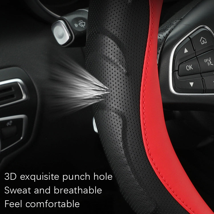 Leather Carbon Fiber Stitching Car Steering Wheel Set, Diameter: 38cm(Black White Round) - Steering Wheel Accessories by PMC TechLife | Online Shopping South Africa | PMC TechLife | Buy Now Pay Later Mobicred