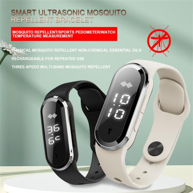 M21  Ultrasonic Mosquito Repellent Bracelet with Step Counter & Clock & Temperature Function(Black) - Repellent Wristband by PMC TechLife | Online Shopping South Africa | PMC TechLife | Buy Now Pay Later Mobicred