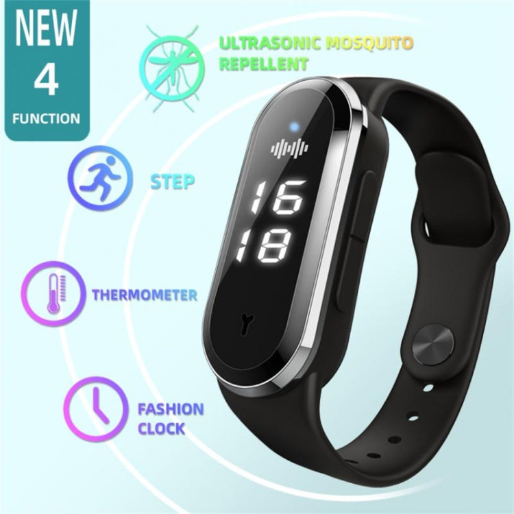 M21  Ultrasonic Mosquito Repellent Bracelet with Step Counter & Clock & Temperature Function(Black) - Repellent Wristband by PMC TechLife | Online Shopping South Africa | PMC TechLife | Buy Now Pay Later Mobicred