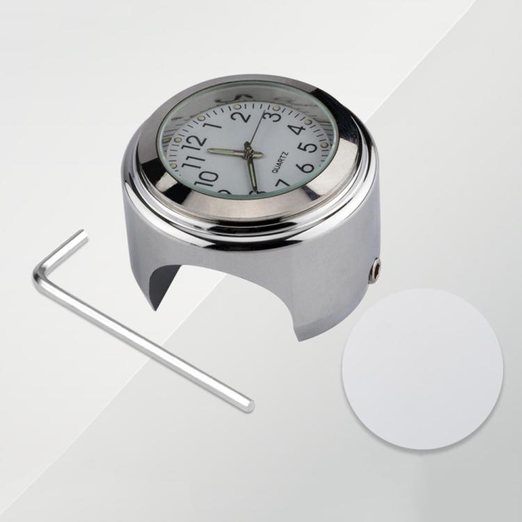 Aluminum Alloy Plating Motorcycle Handlebar Clock(Silver Shell White Background) - free shipping - PMC TechLife - Order now!