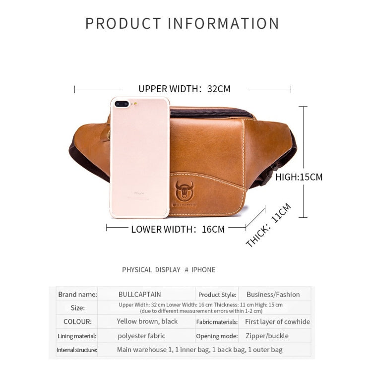 BULL CAPTAIN Cowhide Waist Bag Large Capacity Multifunctional Wallet For Men(Yellow Brown) - free shipping - PMC TechLife - Order now!
