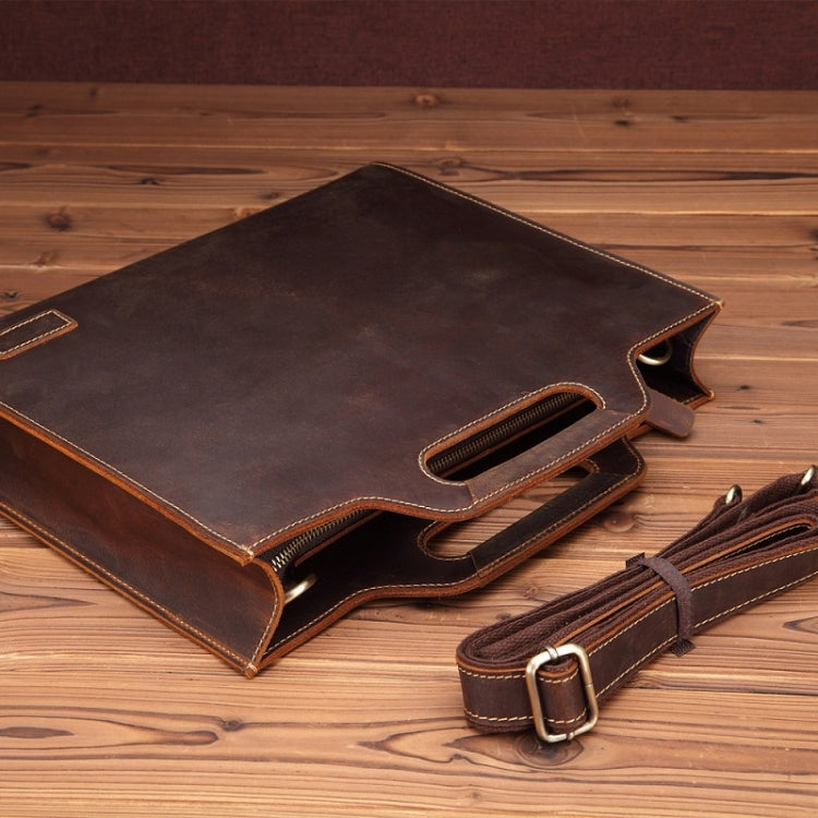 Genuine Leather Vintage Shoulder Bag Crossbody Portable Business Briefcase(Dark Coffee) - Handbags by PMC TechLife | Online Shopping South Africa | PMC TechLife | Buy Now Pay Later Mobicred