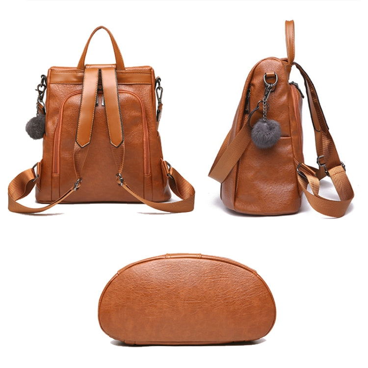 TFZ468 Vintage PU Soft Leather Ladies Backpack(Khaki) - Double-shoulder Bags by PMC TechLife | Online Shopping South Africa | PMC TechLife