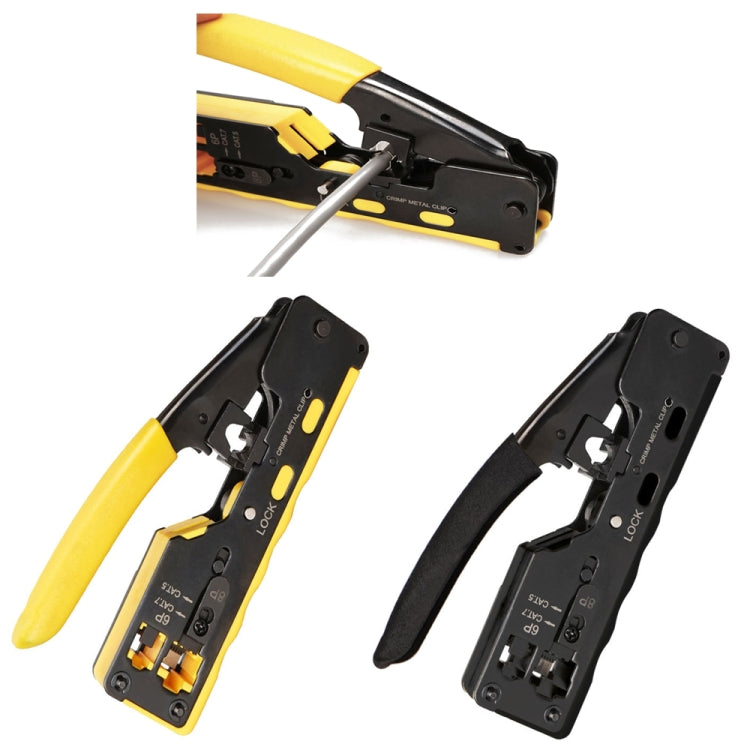 6P8P Seven-type Through-hole Crystal Head  Wire Stripping Tool Network Cable Pliers(Black) - Lan Cable and Tools by PMC TechLife | Online Shopping South Africa | PMC TechLife | Buy Now Pay Later Mobicred