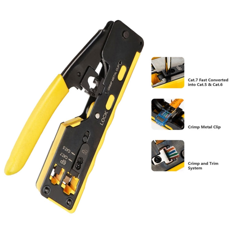 6P8P Seven-type Through-hole Crystal Head  Wire Stripping Tool Network Cable Pliers(Yellow) - Lan Cable and Tools by PMC TechLife | Online Shopping South Africa | PMC TechLife