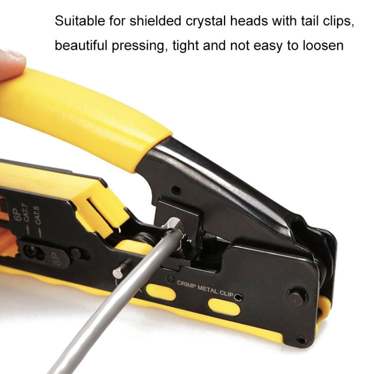 6P8P Seven-type Through-hole Crystal Head  Wire Stripping Tool Network Cable Pliers(Yellow) - Lan Cable and Tools by PMC TechLife | Online Shopping South Africa | PMC TechLife