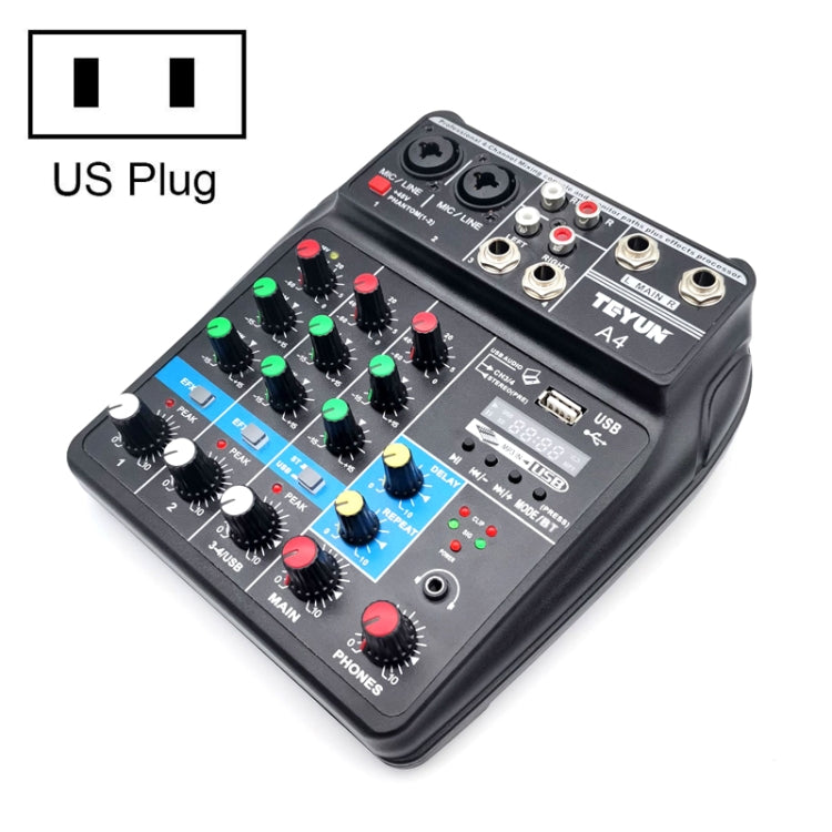 TEYUN A4 4-way Small Microphone Digital Mixer Live Recording Effector(US Plug) - Live Sound Effects Processors by TEYUN | Online Shopping South Africa | PMC TechLife | Buy Now Pay Later Mobicred