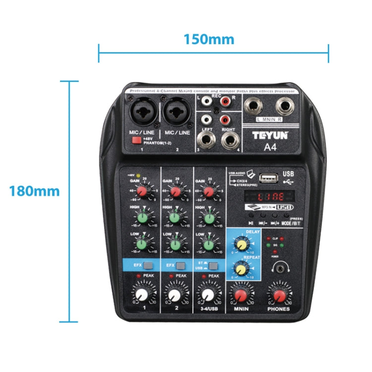 TEYUN A4 4-way Small Microphone Digital Mixer Live Recording Effector(US Plug) - Live Sound Effects Processors by TEYUN | Online Shopping South Africa | PMC TechLife | Buy Now Pay Later Mobicred