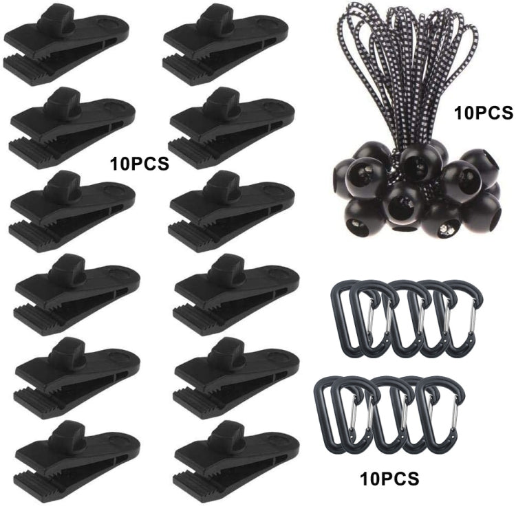Canopy Fixed Tent Clip Rope Buckle Set 10 Clips+10 White Dot Ropes+10 Black PP Fast Hangings - Tents & Accessories by PMC TechLife | Online Shopping South Africa | PMC TechLife