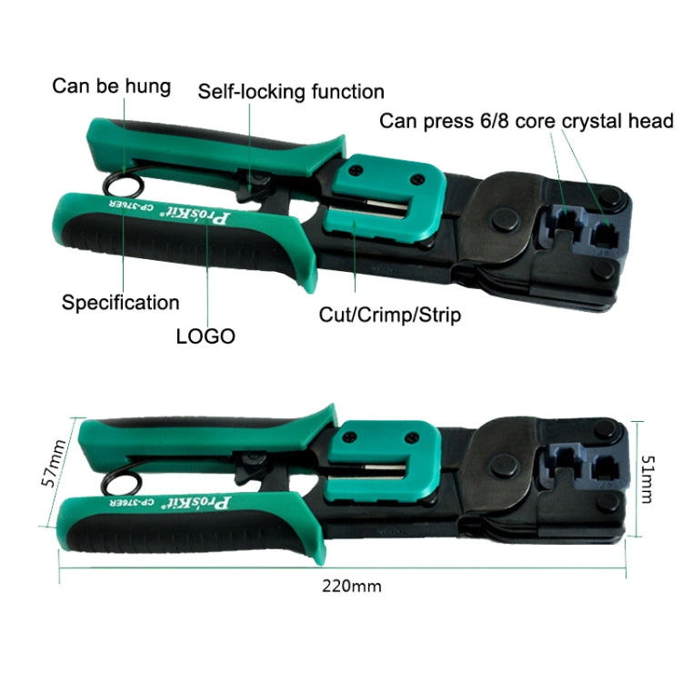 ProsKit Dual-purpose 6/8P Iron Handle Network Ratchet Crimping Plier(CP-376ER) - free shipping - PMC Jewellery - Order now!